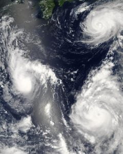 picture of 3 typhoons above the pacific ocean