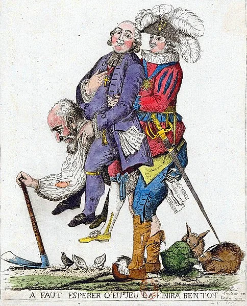 What was the Cause of the French Revolution? 1 Caricature of the Third Estate carrying the First Estate (clergy) and the Second Estate (nobility) on its back