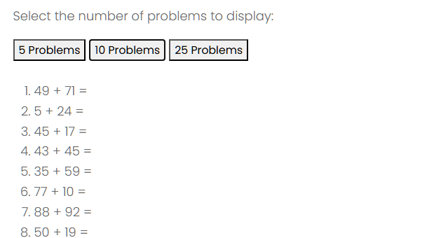 Random Basic Addition Problem Generator 4