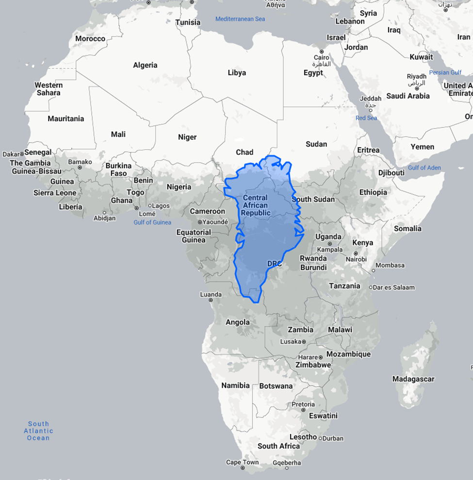 The blue outline is Greenland inside the Continent of Africa if they were proportional to their real-world size. https://www.thetruesize.com/